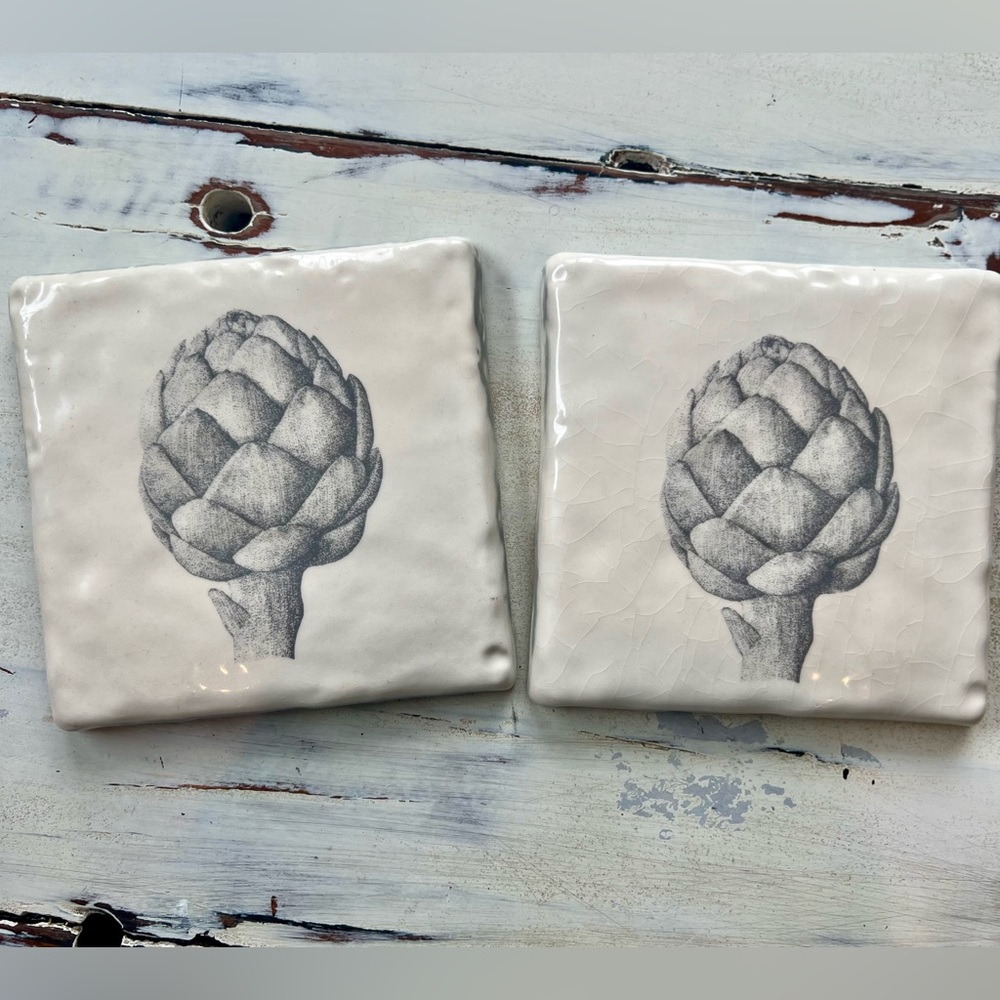 HRLM Greg F Moore Pottery Artichoke Trivet Pair